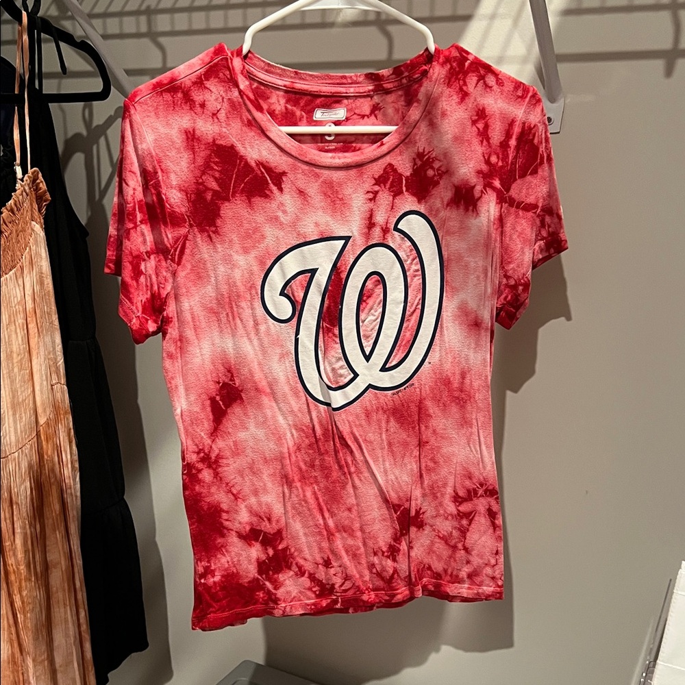 Women's Red Tie-Dye Short Sleeve Tee - Washington Nationals Baseball